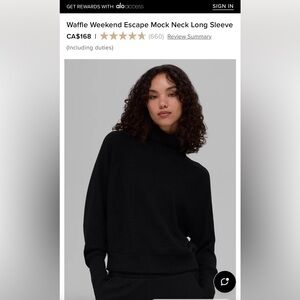ALO Yoga Black Waffle Weekend Escape mock neck long sleeve